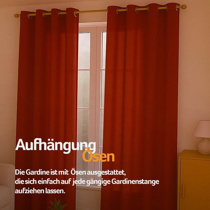Gardine mit Ösen *** x *** cm ( Breite x Länge ) in ***, blickdichter Vorhang, Ösenvorhang in vielen Variationen 140x145 cm Rot – Bild 6