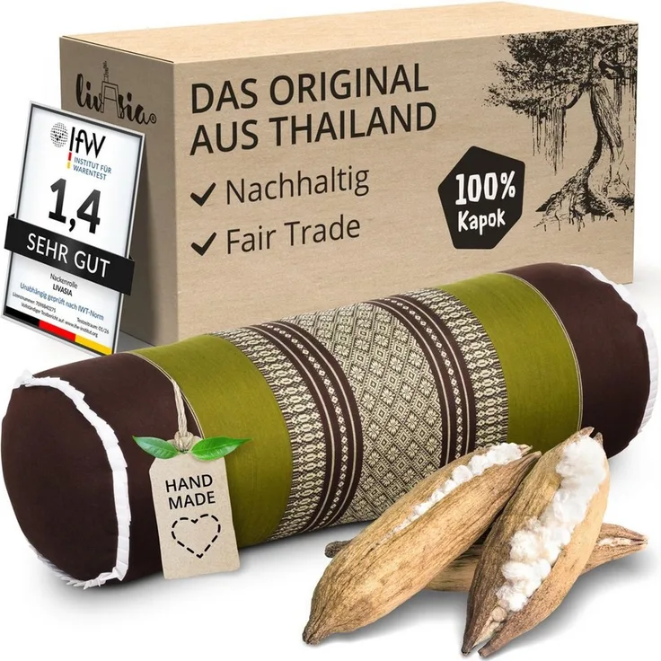 livasia Nackenrolle Nackenrolle, vegan und handgefertigt, Ø 17x56cm, Kapok