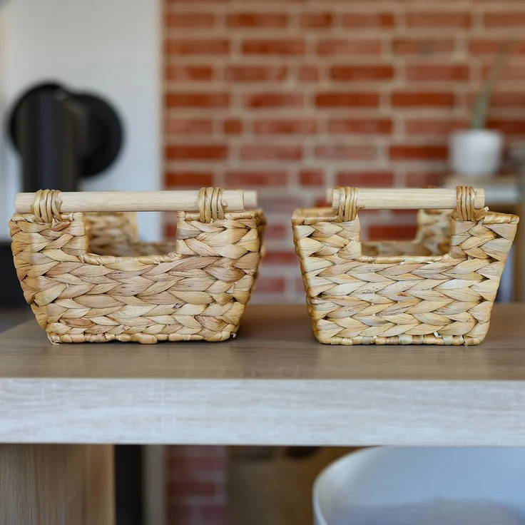 HMF Aufbewahrungskorb Aufbewahrungskorb mit Holzgriffen, Korb geflochten aus Wasserhyazinthe, Badezimmerkorb, lang und bauchig, 32 x 22 x 12 cm – Bild 8