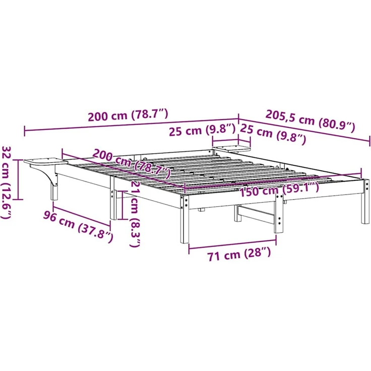 vidaXL Bettrahmen Wachsbraun 150 x 200 cm Massives Kiefernholz 873186 – Bild 10