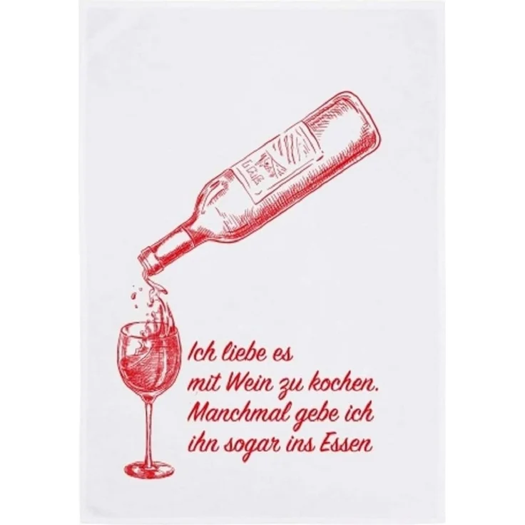 WestCraft Geschirrtuch Maritime Geschirrtücher / Küchen-Tuch - Geschirr Handtuch 50 x 70 cm, (1-tlg), Ich liebe es mit Wein zu kochen, manchmal gebe ich ihn sogar ins Essen – Bild 1