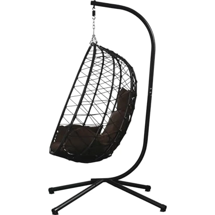 Luxus Hängesessel NEW XXL Gestell mit Korb Schwarz und Kissen Dunkel Braun – Bild 4