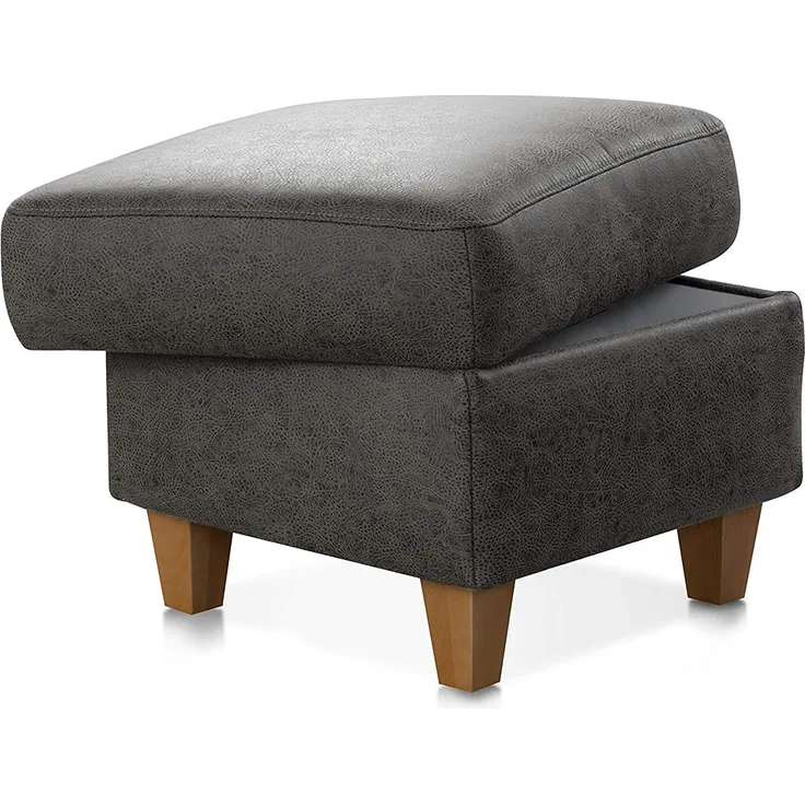 CAVADORE Polsterhocker Palera / Beistellhocker in Lederoptik mit Stauraum, ideal als Fußhocker oder Sitzhocker / 58 x 48 x 58 / Mikrofaser, Dunkelgrau