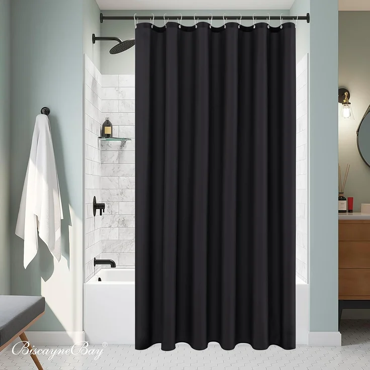 Stoff Duschvorhang 183 × 183 cm Schwarz, Hotelqualität, Wasserabweisend, Rostfreie Ösen, Waschbar – Bild 8