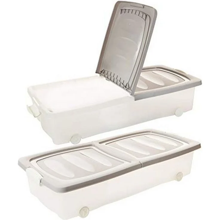 Centi Aufbewahrungsbox Unterbettbox mit Rollen und geteiltem Deckel (2er-Set) – Bild 2