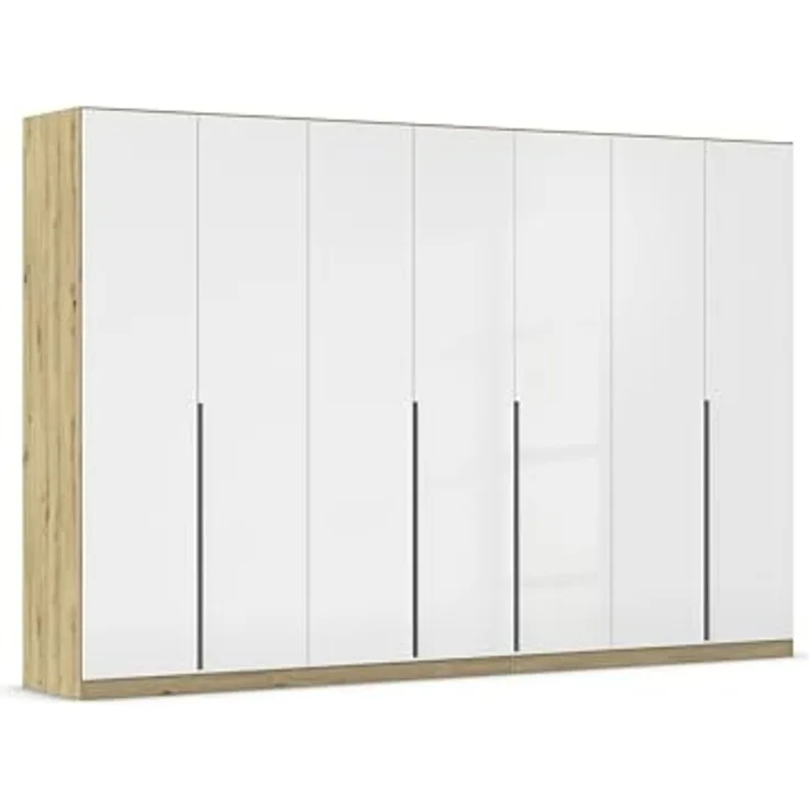 Rauch Möbel Alabama, Kleiderschrank für Schlafzimmer, Kinderzimmer, Wohnzimmer, Garderobe, Flur, 7-türig, mit Zubehör Basic, Farbe Weiß Hochglanz/Eiche Artisan, Holz, Breite 315 cm