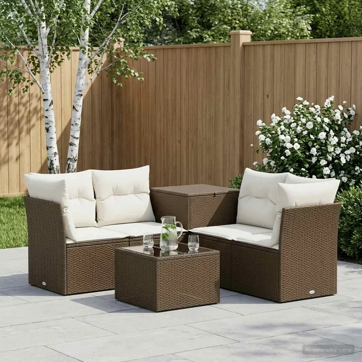 vidaXL Sofa Set 6 stk. Braun und Creme Weiß Polyrattan und Stahl 3447348 – Bild 1