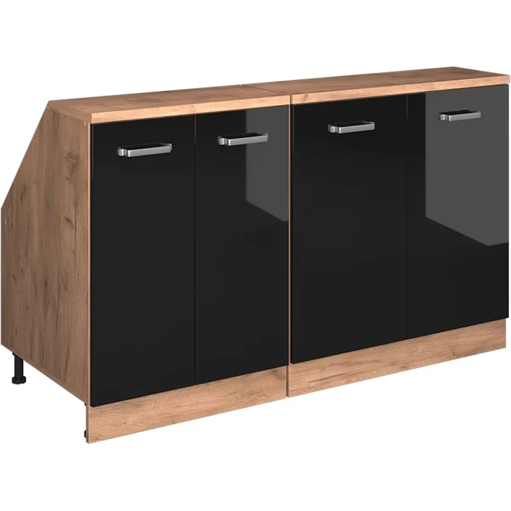 Küchenschrank für Dachschrägen R-Line Schwarz Hochglanz 140 cm 2er Set Schrankkorpuss 60 cm Tiefe Vicco – Bild 1