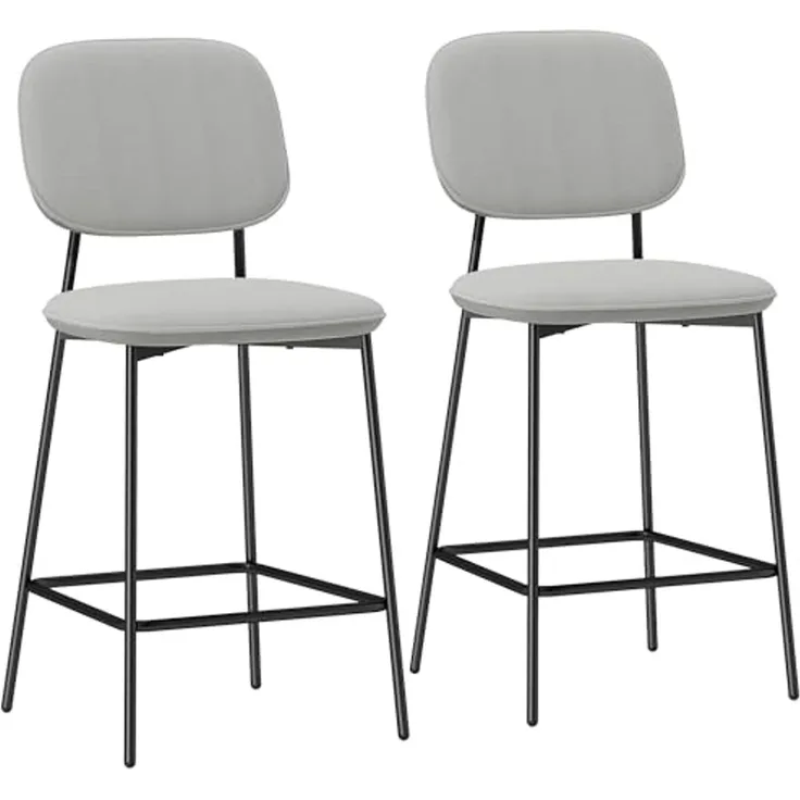 HOMCOM 2er-Set Barhocker, Bistrohocker mit Fußstütze, Barstuhl, Samt-Bezug, Küchenstuhl mit Rückenlehne, Tresenhocker-Set mit Stahlbeinen für Wohnzimmer, Esszimmer, Hellgrau, 45 x 49 x 102 cm