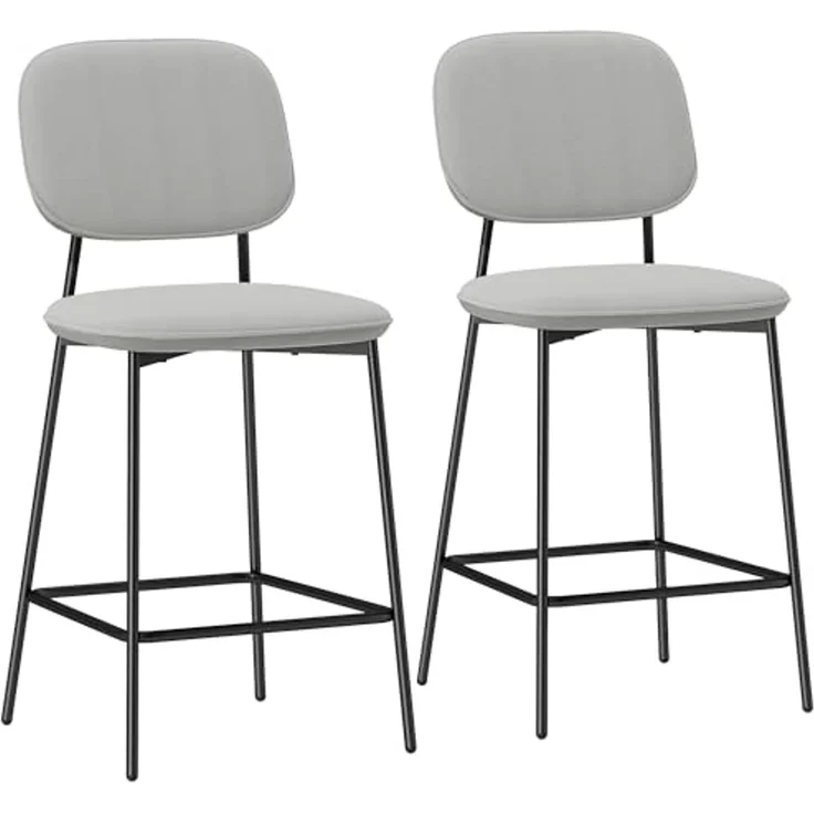 HOMCOM 2er-Set Barhocker, Bistrohocker mit Fußstütze, Barstuhl, Samt-Bezug, Küchenstuhl mit Rückenlehne, Tresenhocker-Set mit Stahlbeinen für Wohnzimmer, Esszimmer, Hellgrau, 45 x 49 x 102 cm – Bild 1