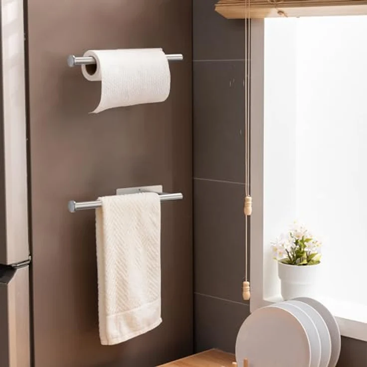 Ibergrif Küchenrollenhalter Wand mit 2 Montagemethoden | Klopapierhalter ohne Bohren, Zewa Rollenhalter Selbstklebend, Edelstahl, Grau – Bild 4