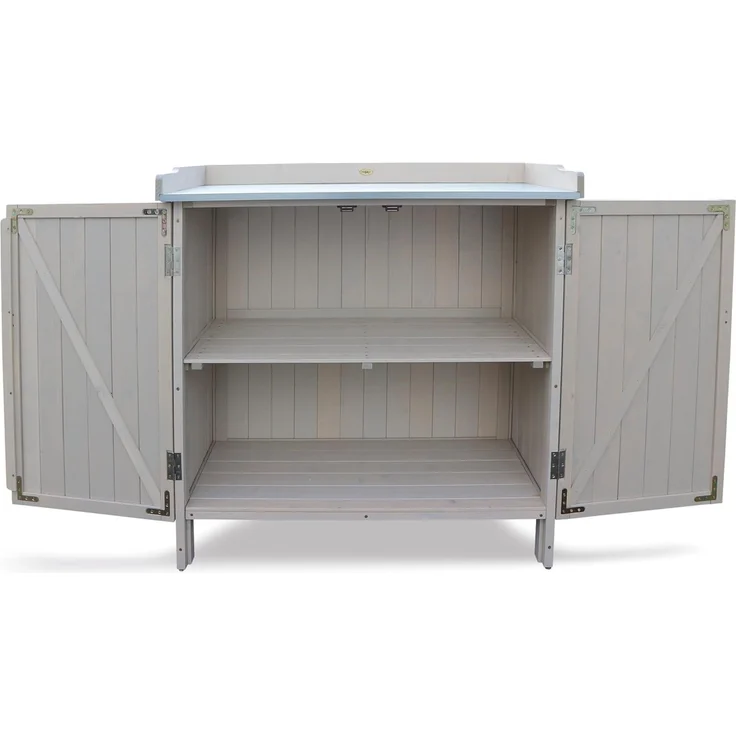 Habau Gartenschrank Lino mit integriertem Pflanztisch, grau, 98 x 48 x 95 cm – Bild 5