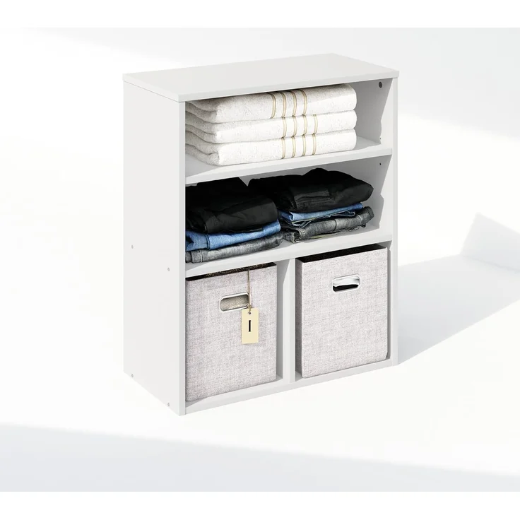 Furinno Reed 3-stufiges multifunktionales offenes Regal für Kleidung & Schrankaufbewahrung, Weiß – Bild 4