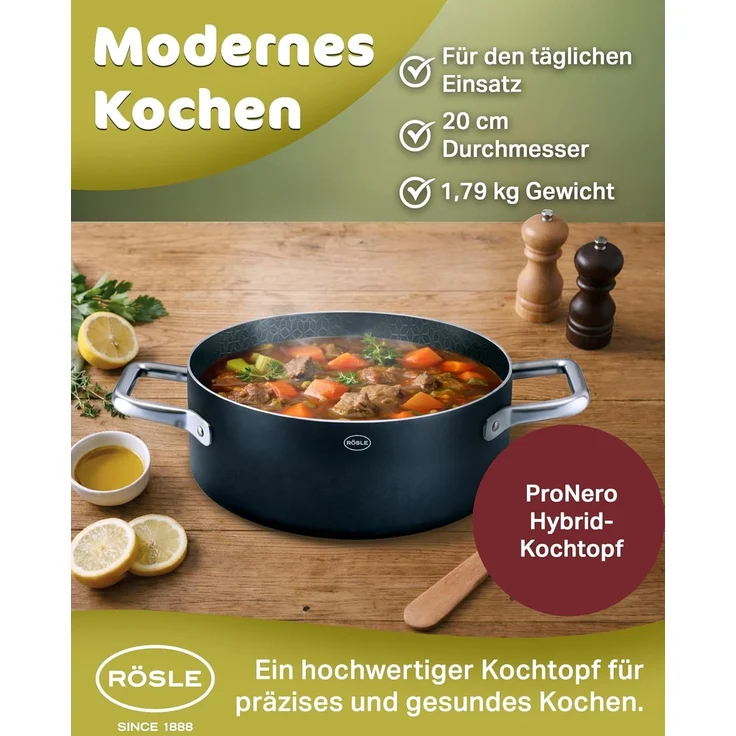 RÖSLE Bratentopf EBONIC Ø20 cm ProNero Keramik-Wabenbeschichtung 911063 – Bild 3