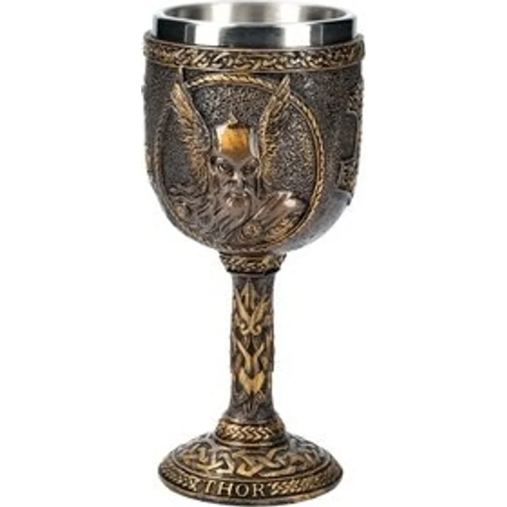 Figuren Shop GmbH Becher Wikinger Kelch - Nordischer Gott Thor - Dekoration Götter, Kunststein (Polyresin), Edelstahl – Bild 5