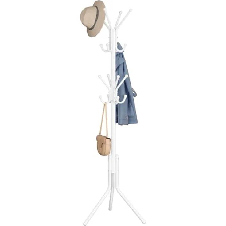 SONGMICS Kleiderständer, Garderobenständer aus Metall, Garderobe, für Kleidung, Taschen und Hüte, Höhe 175 cm, mit 16 Haken, Eingangsbereich, Wohnzimmer, Schlafzimmer, wolkenweiß RCR081WC01