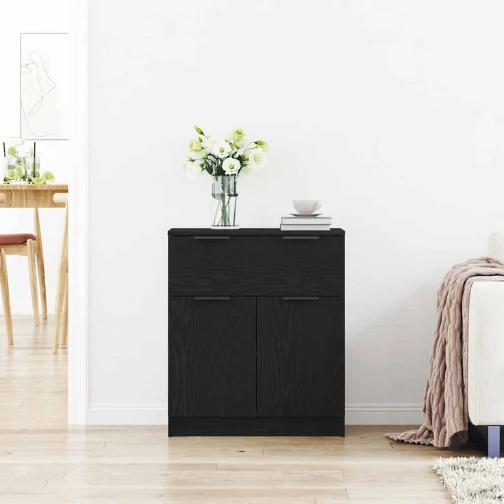 vidaXL Sideboard Schwarz Eichen-Optik 60 x 30 x 70 cm Holzwerkstoff 862738 – Bild 3