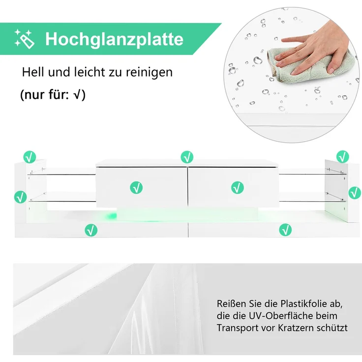 Lowboard mit LED-Beleuchtung , TV-Board, Fernsehtisch, TV-Ständer 1 St. zwei klapptür , für Fernseher bis 80 Zoll – Bild 7