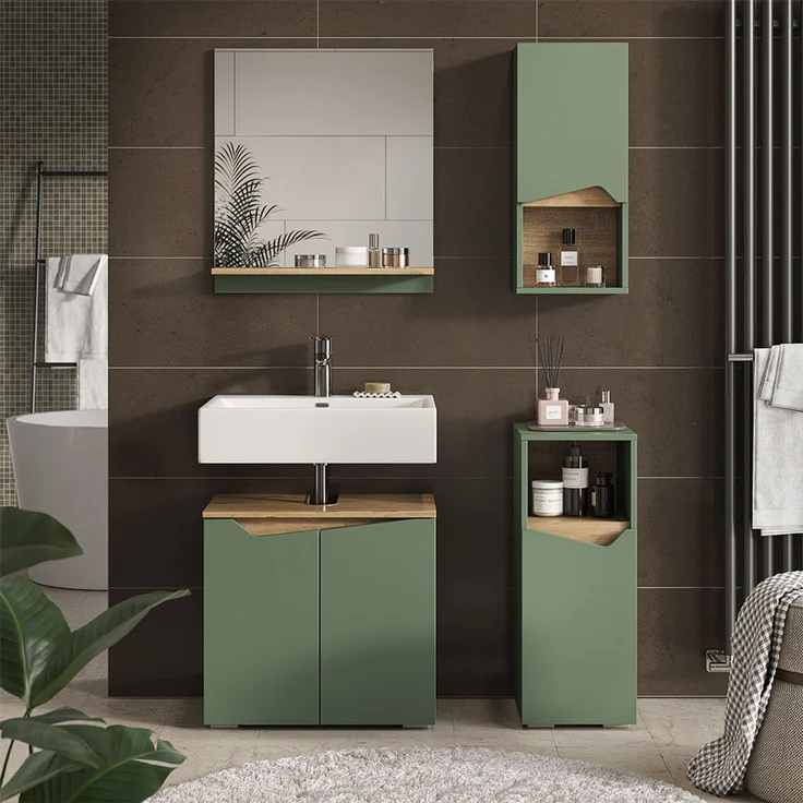 Badschrank Marelle Grün/Artisan 30 x 67 cm mit Tür und offenem Fach Vicco – Bild 3
