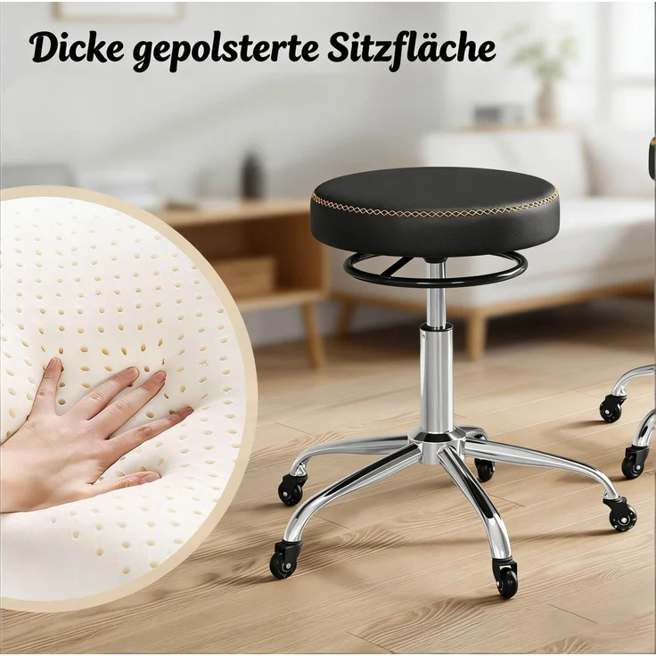 Bürohocker aus Kunstleder, höhenverstellbar & drehbar, 49x46-58x49 cm, Schwarz – Bild 4