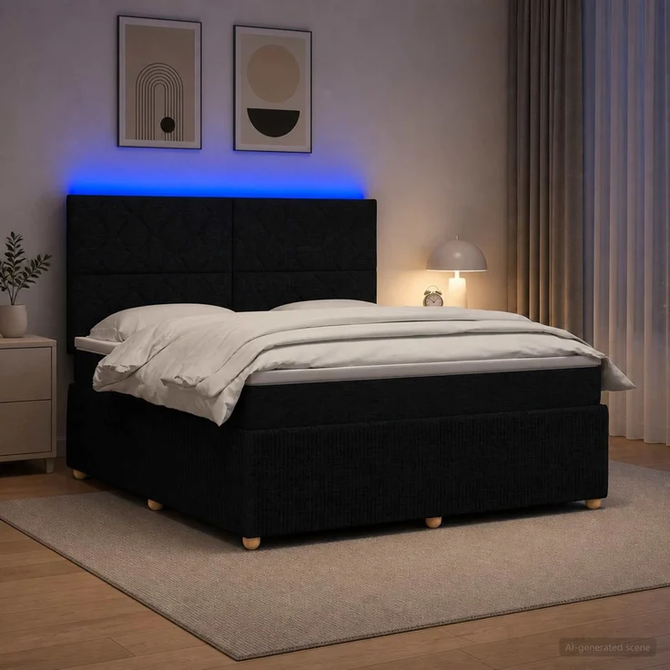 vidaXL LED Boxspringbett mit Matratze Schwarz 140x200 cm Stoff 3455883 – Bild 1