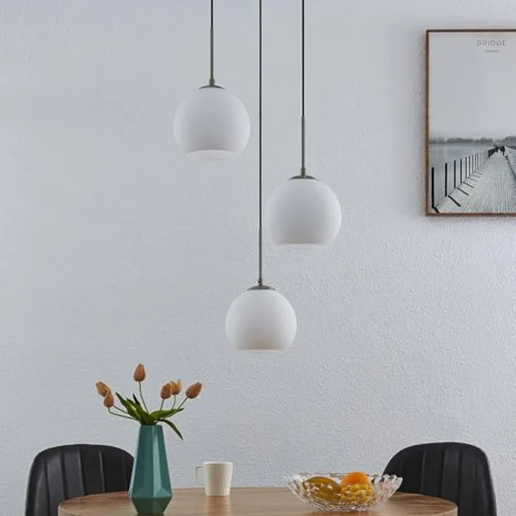 Lindby Jurian Pendelleuchte 3-flammig, Nickel/Opal für gemütliche Wohnatmosphäre – Bild 3
