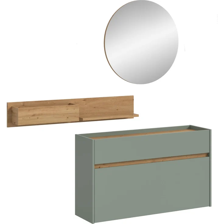 Garderobenkombination B/H/T: 197x140x32 cm in Salbei Nachbildung und Artisan Oak Nachbildung – Bild 1