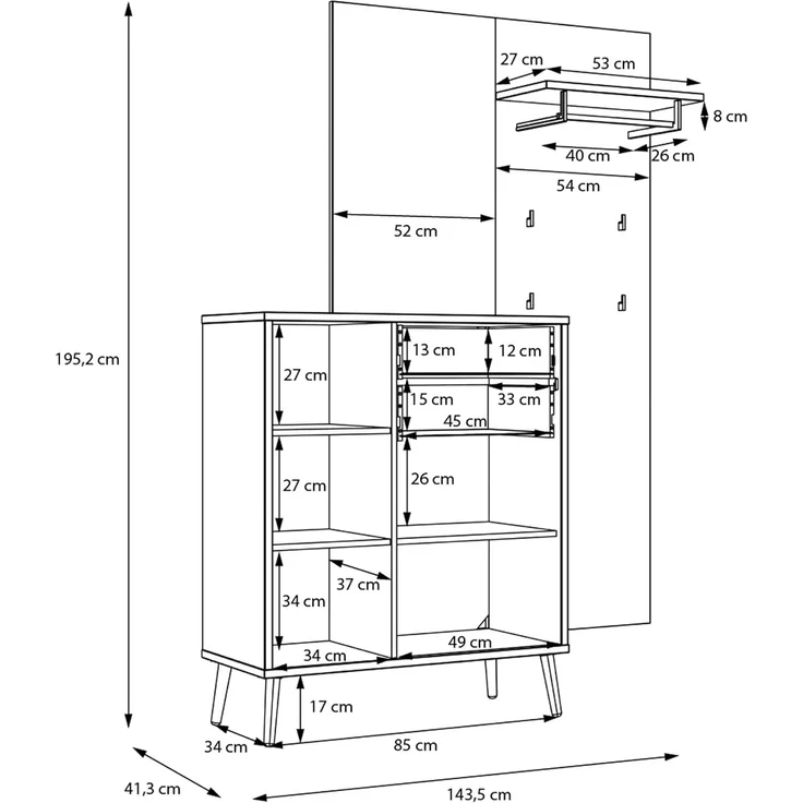 Garderobe Winston / Whenua, Holzwerkstoff, Grün, Holzfarben, 144 x 195 x 42 cm – Bild 7