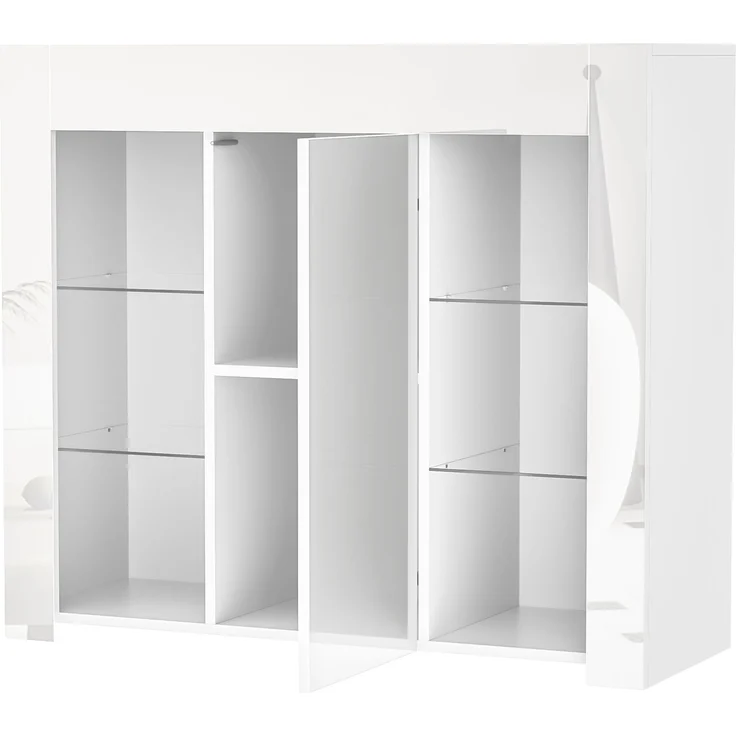 Abrihome Küchenschrank Buffet mit Glasregalen und Schranktür, Weiß, 83x35x95 cm – Bild 5