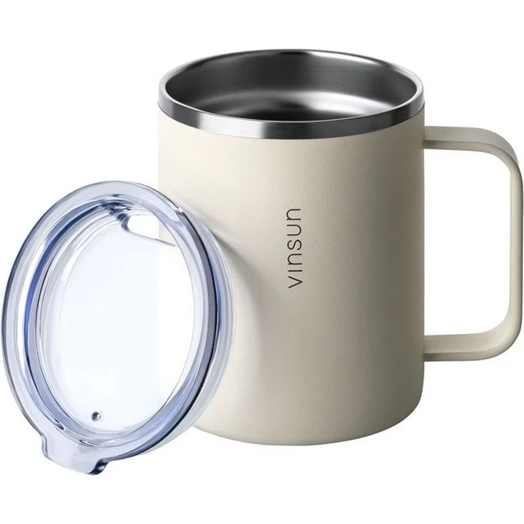 Vinsun Thermobecher Edelstahl Isolierbecher 350ml - Kaffeebecher mit Henkel und Deckel, 2-tlg, Edelstahl, Doppelwandig isoliert, BPA frei, bruchfest, Kalt- und Heißgetränke – Bild 4