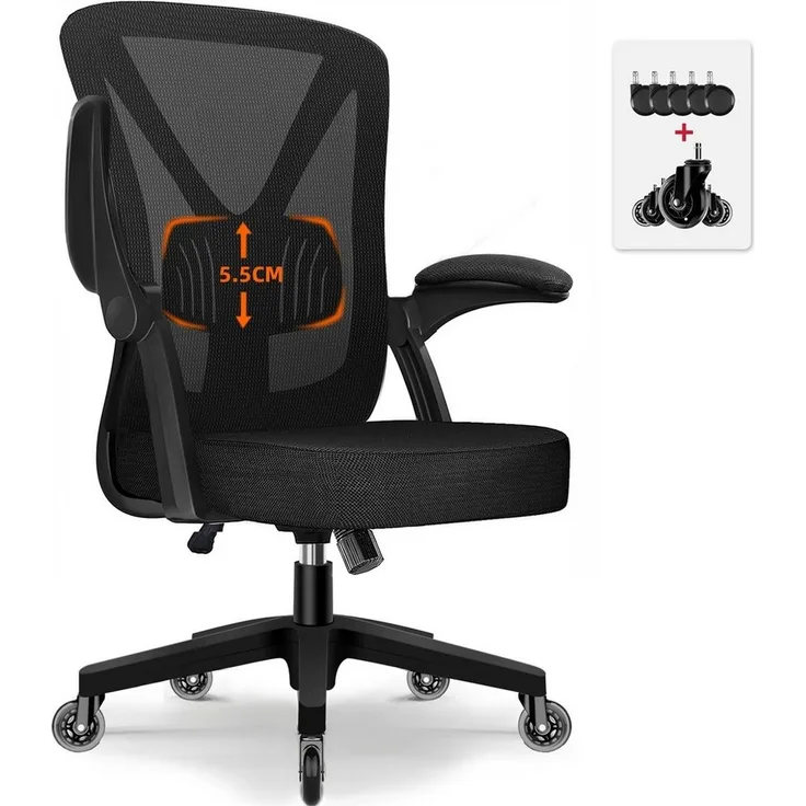 Hiazurm Bürostuhl Bürostuhl,Chefsessel aus Mesh,Ergonomischer Schreibtischstuhl (Verstellbarer Armlehnen, Lendenwirbelstütze,Drehstuhl Wippfunktion,Atmungsaktiv), Verlängerte und Verbreiterte Rückenlehne, Bis 155 kg,Schwarz
