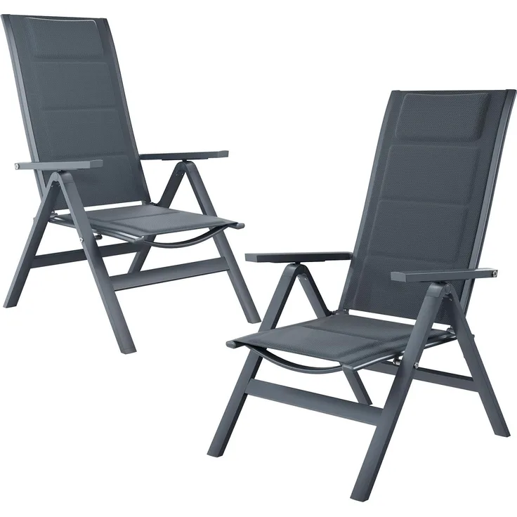 JUMMICO 6er Set Aluminium Gartenstuhl Hochlehner 5-Fach Verstellbarer Rückenlehne,Gartenstühle Atmungsaktiv Wetterfest Klappbar Anti-Rutsch für Terrasse und Garten Belastbar 150 KG Grau