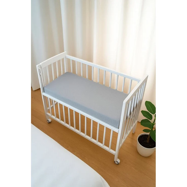 BabyLux Spannbettlaken für Beistellbett 50x90 cm Musselin Bettlaken mit Gummizug, Gummizug: Ja, 50x90_Musselin_Grau – Bild 1