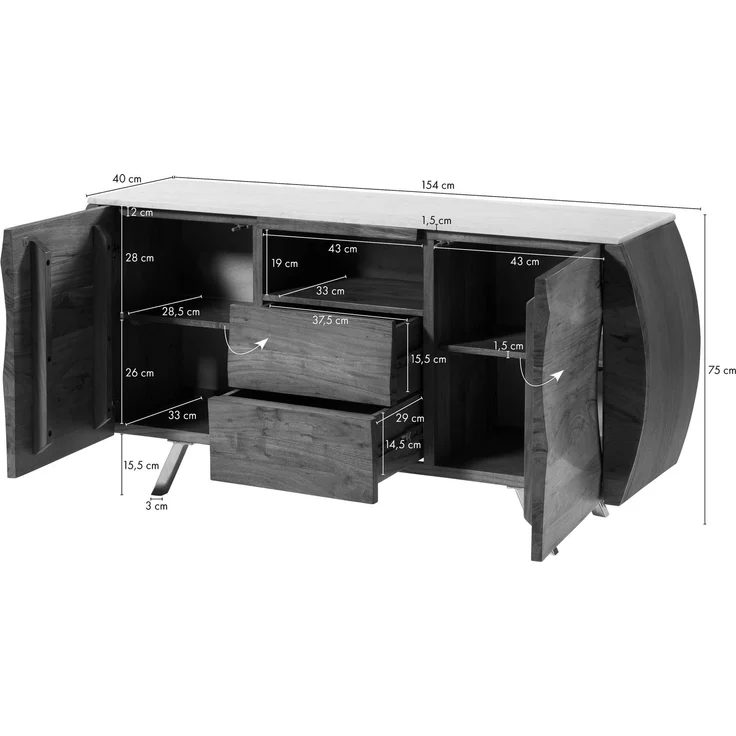 Sideboard Akazie 154 x 40 x 75 natur lackiert / Marmor schwarz MONTREAL #125 – Bild 8