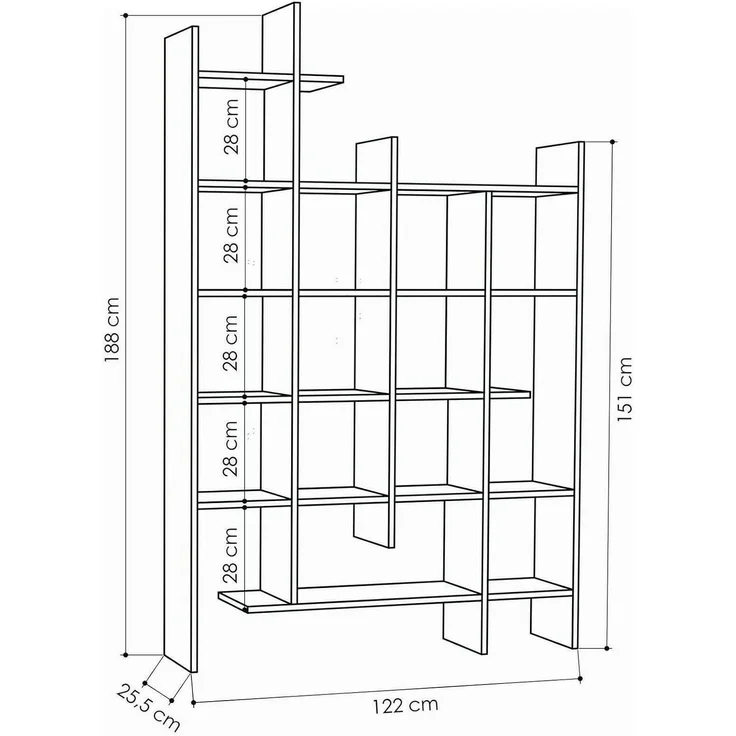 Dmora - Bücherregal Chertan, Büroregal, Mobiler Buchhalter, Bücherbrett, 122x26h188 cm, Anthrazit – Bild 2