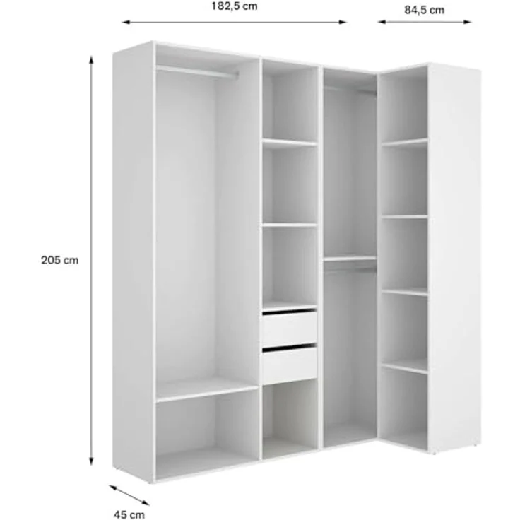 Dmora - Großer Kleiderschrank Capenardo, Schlafzimmermöbel, Schrank, Garderobe, 183x85 h205 cm, Weiß und Eiche – Bild 3