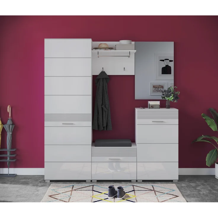 Garderobenpaneel >Linus< in weiß/weiß hochglanz - 60x49x26cm (BxHxT) – Bild 5
