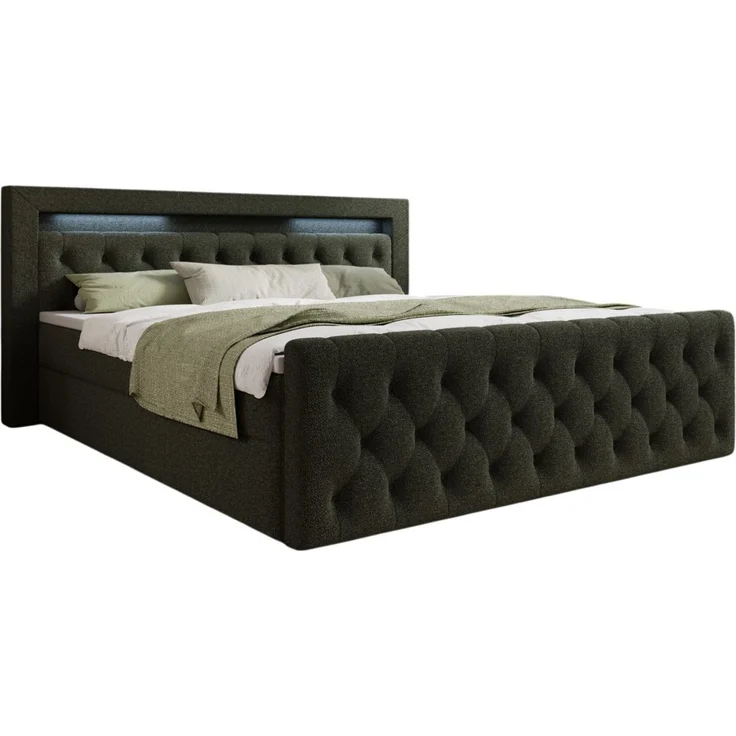 thematys Boxbett LED mit Bettkasten 160x200cm, mit Bonnellfederkernmatratze H3, Bouclé/Velours, mit Stauraum, mit 3 cm Topper, Olive (Quelle 37), Art.-Nr. S04JN0YROAB – Bild 4