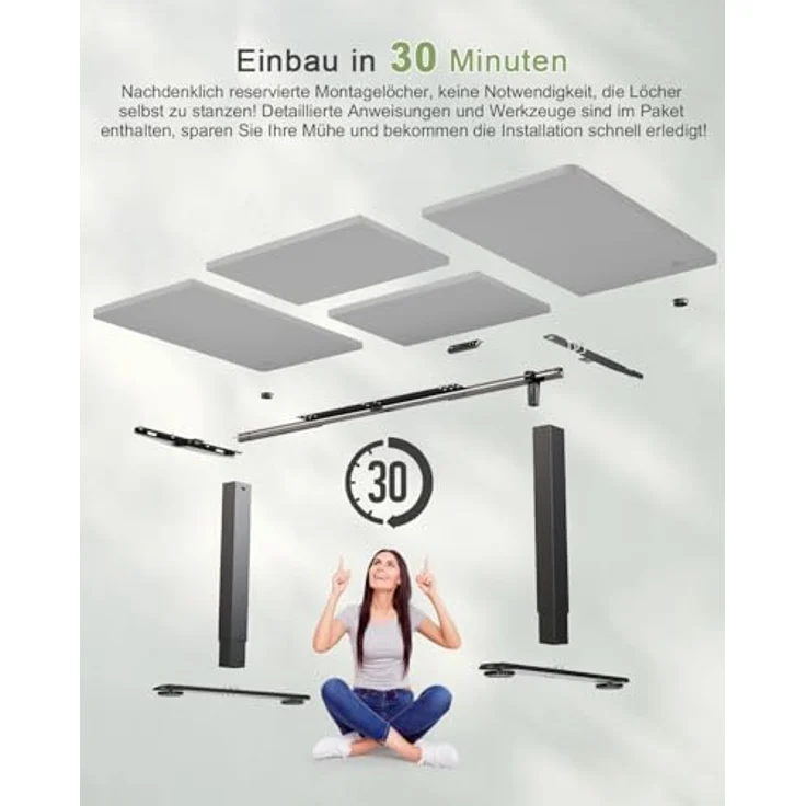 JUMMICO Höhenverstellbarer Schreibtisch 180x80 cm, USB-A-Anschluss | Schreibtisch Höhenverstellbar Elektrisch, Erinnerung bei langem Sitzen Stehschreibtisch, Computertisch Grau und Schwarz – Bild 7