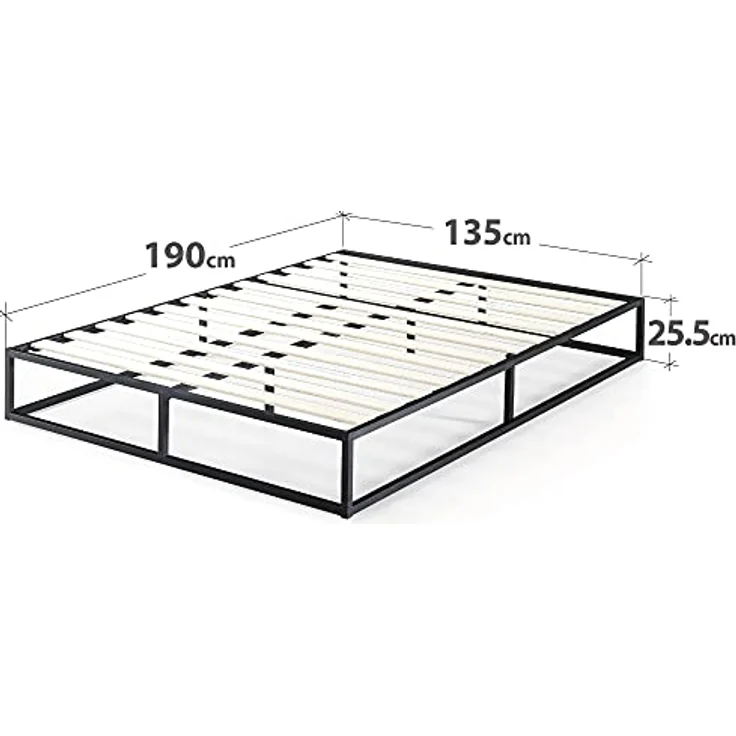 Zinus Joseph Bett 135x190 cm - Höhe 25 cm mit Stauraum unter dem Bett - Plattform-Bettgestell aus Metall mit Holzlattenhalter - Schwarz – Bild 3