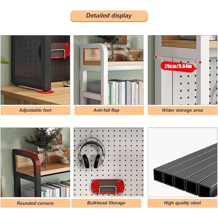 GarveeLife Schreibtischregal, 3-stufiger Schreibtisch-Organizer, Holz- und Metallmaterial, verstellbares Aufbewahrungsregal, geeignet für Wohnheim und Arbeitszimmer (95 cm) – Bild 7