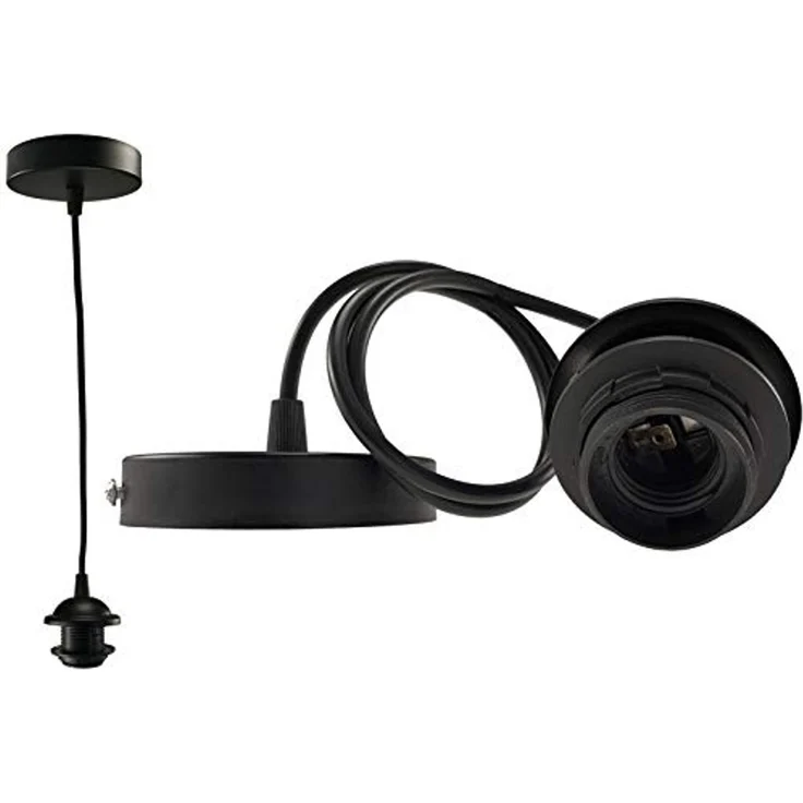 Hängeleuchte mit E27 Fassung, 80cm Kabel Ø 40mm für Lampenschirme, schwarz – Bild 1