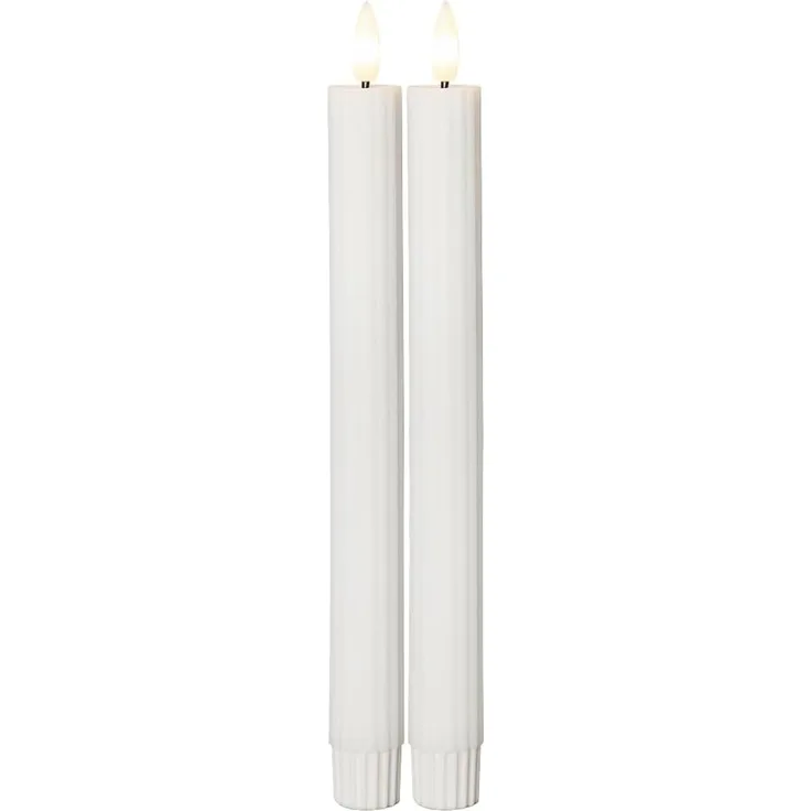 LED-Stabkerzen Flamme Stripe, 2er Set, Echtwachs, weiß, H 25cm