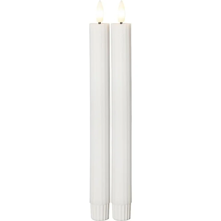 LED-Stabkerzen Flamme Stripe, 2er Set, Echtwachs, weiß, H 25cm