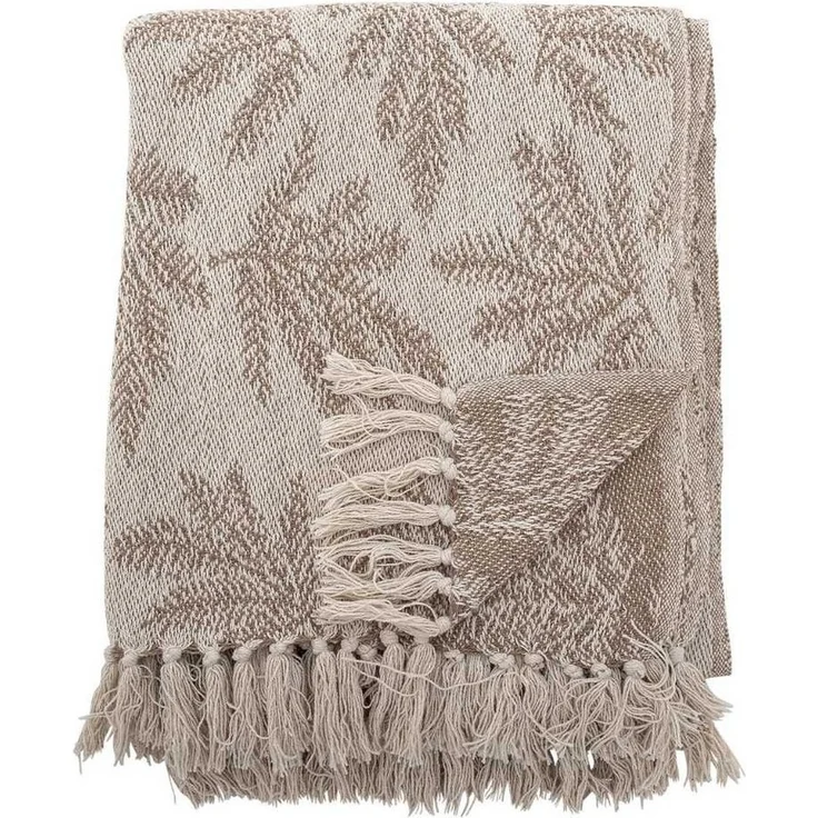 Wolldecke Bloomingville Decke GABRIELA Braun Beige mit Tannenzweigen 160x130 cm, Bloomingville – Bild 1