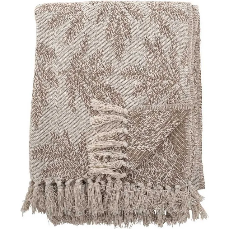 Wolldecke Bloomingville Decke GABRIELA Braun Beige mit Tannenzweigen 160x130 cm, Bloomingville