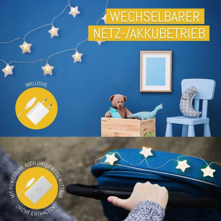 COZY HOME Lichterkette Sterne für Kinder, mit APP steuerbar, Batterie & Stecker, 20 warmweiße Sterne, 8 Modi, Dimmbarkeit & Musikmodus – Bild 3