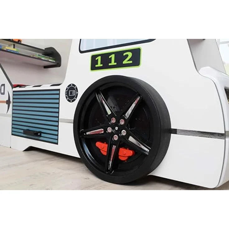 Autobett Kinderbett 90x200 Feuerwehrbett "Rio Firetruck" Hochglanz mit LED Leuchte Weiß – Bild 6