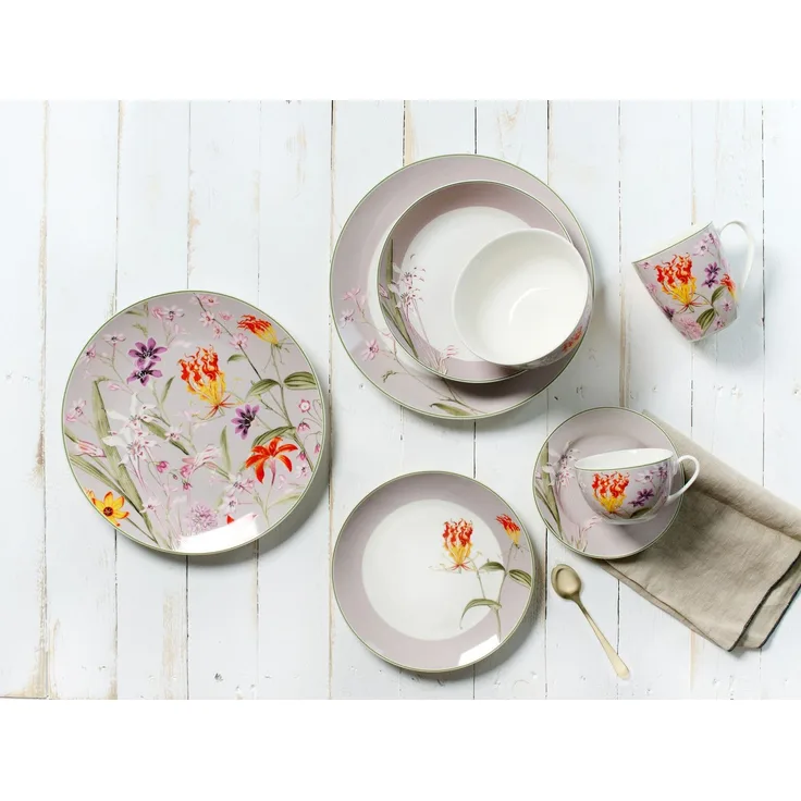 Suppenteller 20cm 6er Set Flora grau