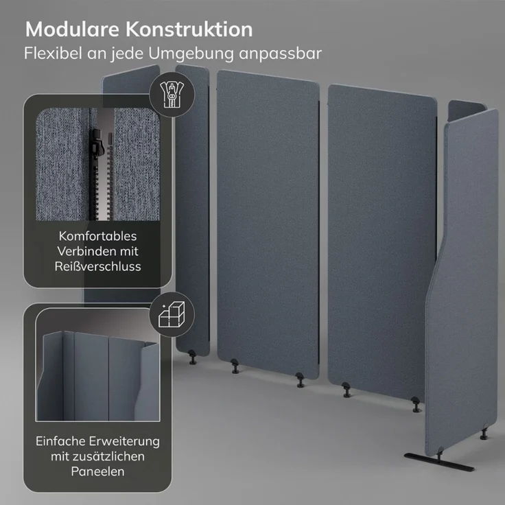 Akustik-Trennwand mit Schalldämmung PEOLT - 145x280x1,8cm Anthrazit | Stellwand Büro Raumteiler Office-Akustikwand Sichtschutz freistehend – Bild 3